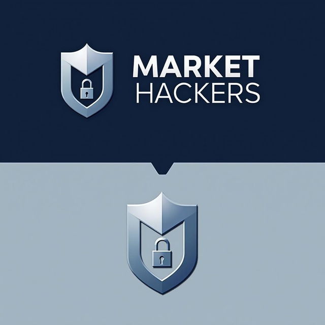 A professional logo design for the brand 'Market Hackers', featuring sleek, modern typography for the name with a tech-inspired twist