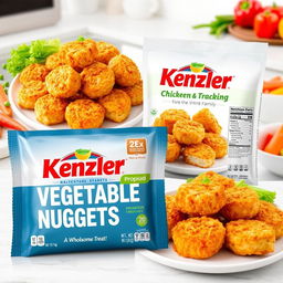 An appealing product proposal for Kenzler Chicken and Vegetable Nuggets, featuring a focus on the delicious and nutritious aspects of the product