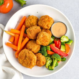 A visually appealing plate design that showcases Kanzler-style chicken nuggets alongside a variety of healthy vegetables