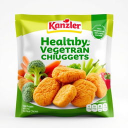 An eye-catching packaging design for Kanzler chicken nuggets that emphasizes health and nutrition