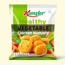 An eye-catching packaging design for Kanzler chicken nuggets that emphasizes health and nutrition