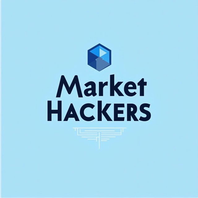 A professional logo design for the brand 'Market Hackers', primarily using a sleek and modern shade of blue