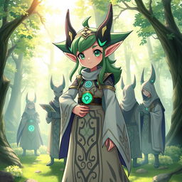 Sayuki, the elfin strategist Pokémon, portrayed with a delicate yet powerful presence as she leads her guild with wisdom and charm