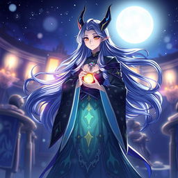 Sayuki, the night elf Pokémon strategist of the guild, captured in a mystical nocturnal setting