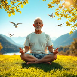 A serene and peaceful scene depicting a person meditating in a tranquil nature setting