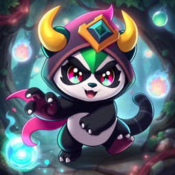 A sneaky panda character depicted as a powerful Pokémon from the guild Deus, with vibrant colors and dynamic features