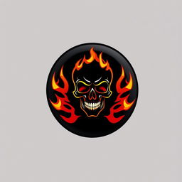 A 2D representation of a black billiard ball featuring a striking design of a flaming skull