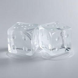 Two melting ice cubes sculpted in the shape of dice, positioned next to each other