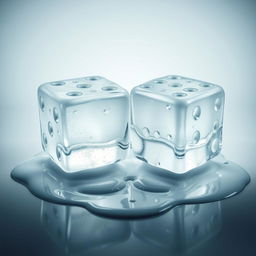 Two melting ice cubes sculpted in the shape of dice, positioned next to each other