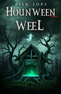 A chilling book cover design featuring an eerie old well situated in a dark, dense forest