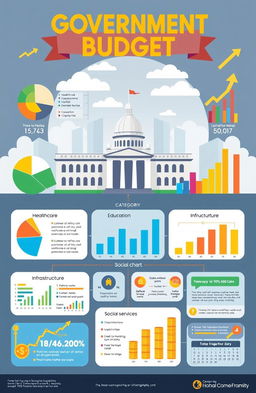 A detailed infographics illustration representing a government budget