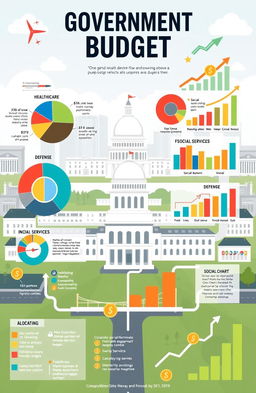 A detailed infographics illustration representing a government budget