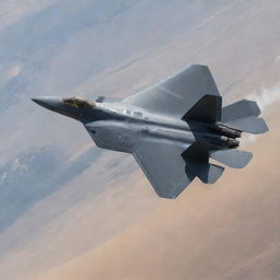 An F-22 Raptor jet cutting the sky above while a high-speed Lamborghini races on a track below, demonstrating power and speed.