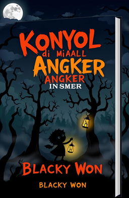 A spooky book cover for a novel titled "Konyol di Malam Angker" by Blacky Won