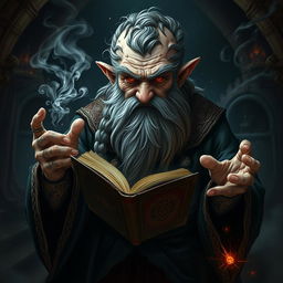 An ominous old dwarf wizard, exuding a powerful and sinister aura