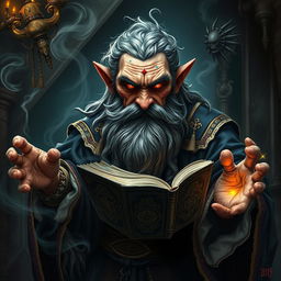 An ominous old dwarf wizard, exuding a powerful and sinister aura