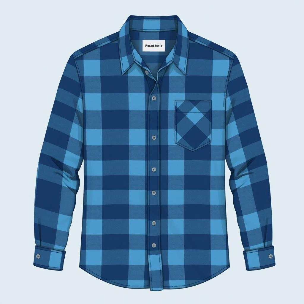 A stylish blue plaid shirt design featuring a classic checkered pattern