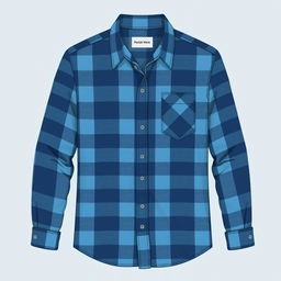 A stylish blue plaid shirt design featuring a classic checkered pattern