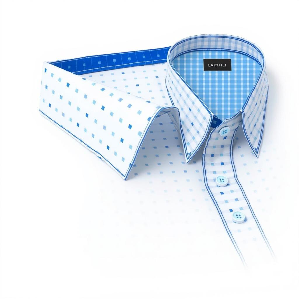 A stylish design for a small checkered blue shirt featuring tiny blue squares