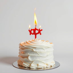 A striking birthday cake made of flaming white cream, showcasing vibrant flames dancing on top, set against a pristine white background