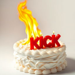 A stunning birthday cake crafted from flaming white cream, featuring vibrant, intense flames erupting from the top