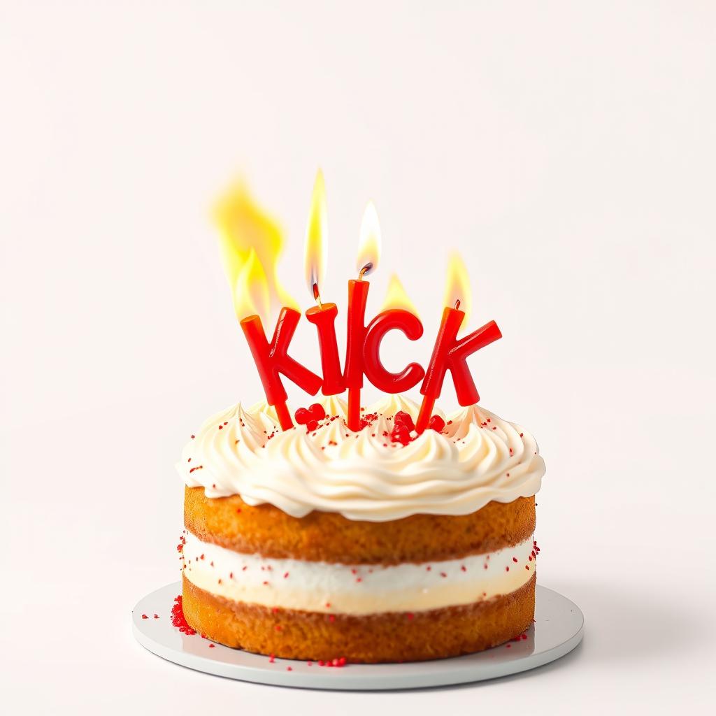 An extravagant birthday cake topped with flaming white cream, showcasing an intense and lively display of fire