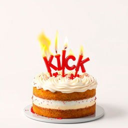 An extravagant birthday cake topped with flaming white cream, showcasing an intense and lively display of fire