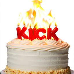 An extravagant birthday cake topped with flaming white cream, showcasing an intense and lively display of fire