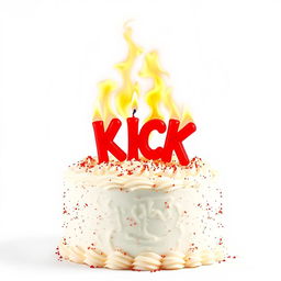 An extravagant birthday cake topped with flaming white cream, showcasing an intense and lively display of fire