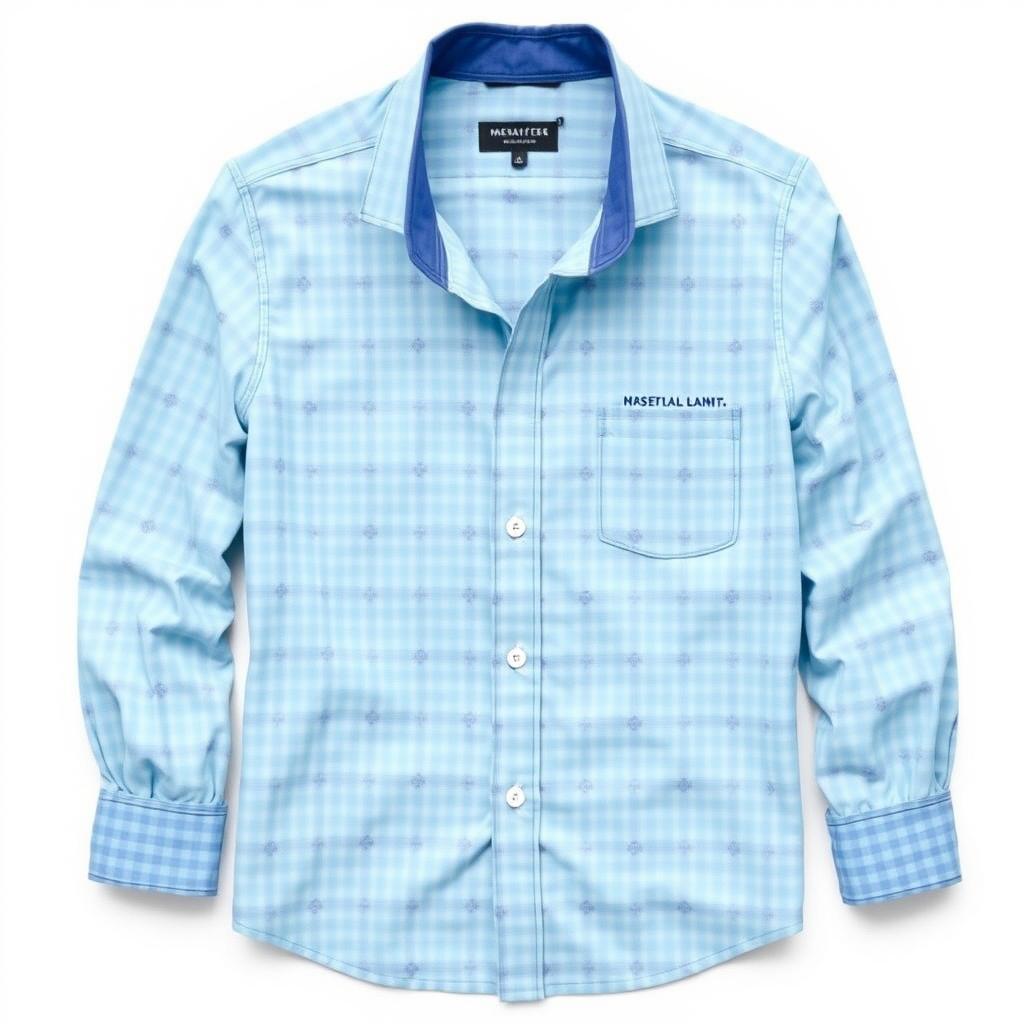 A stylish shirt design featuring small checkered patterns in light blue and dark blue