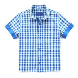 A stylish shirt design featuring small checkered patterns in light blue and dark blue