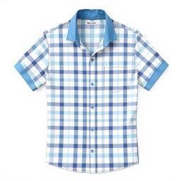 A stylish shirt design featuring small checkered patterns in light blue and dark blue