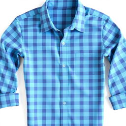 A stylish shirt design featuring small checkered patterns in light blue and dark blue