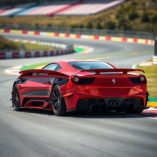 A Ferrari 458 featuring a stunning body kit with wide, aggressive fenders, a sporty front bumper, and a sleek rear wing to enhance its aerodynamic performance