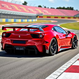 A Ferrari 458 featuring a stunning body kit with wide, aggressive fenders, a sporty front bumper, and a sleek rear wing to enhance its aerodynamic performance