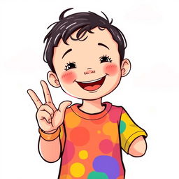 An illustration of a child cheerfully making the 'Oi' sign in Brazilian Sign Language (LIBRAS)