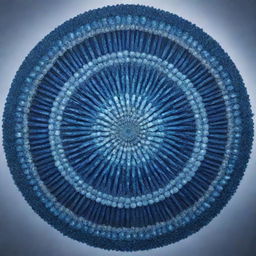 A mesmerizing mandala design made entirely of blue crystals, radiating light and energy.