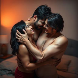 An intimate scene featuring a couple engaged in an affectionate embrace, showcasing deep emotional connection and passion