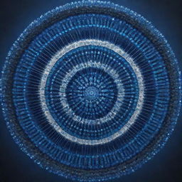 A mesmerizing mandala design made entirely of blue crystals, radiating light and energy.