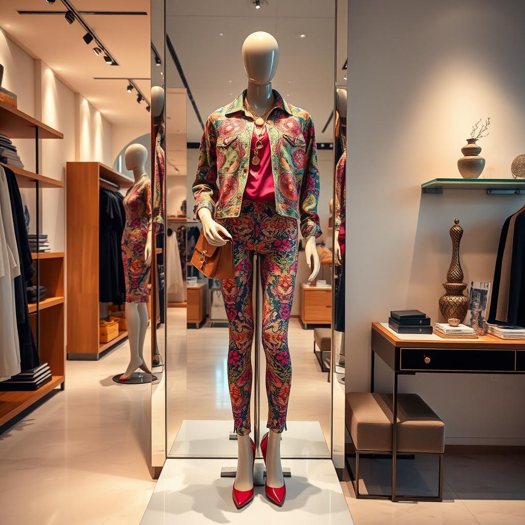 A stylish and trendy outfit displayed on a mannequin in a chic boutique setting