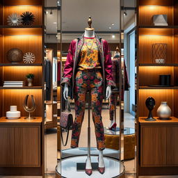 A stylish and trendy outfit displayed on a mannequin in a chic boutique setting