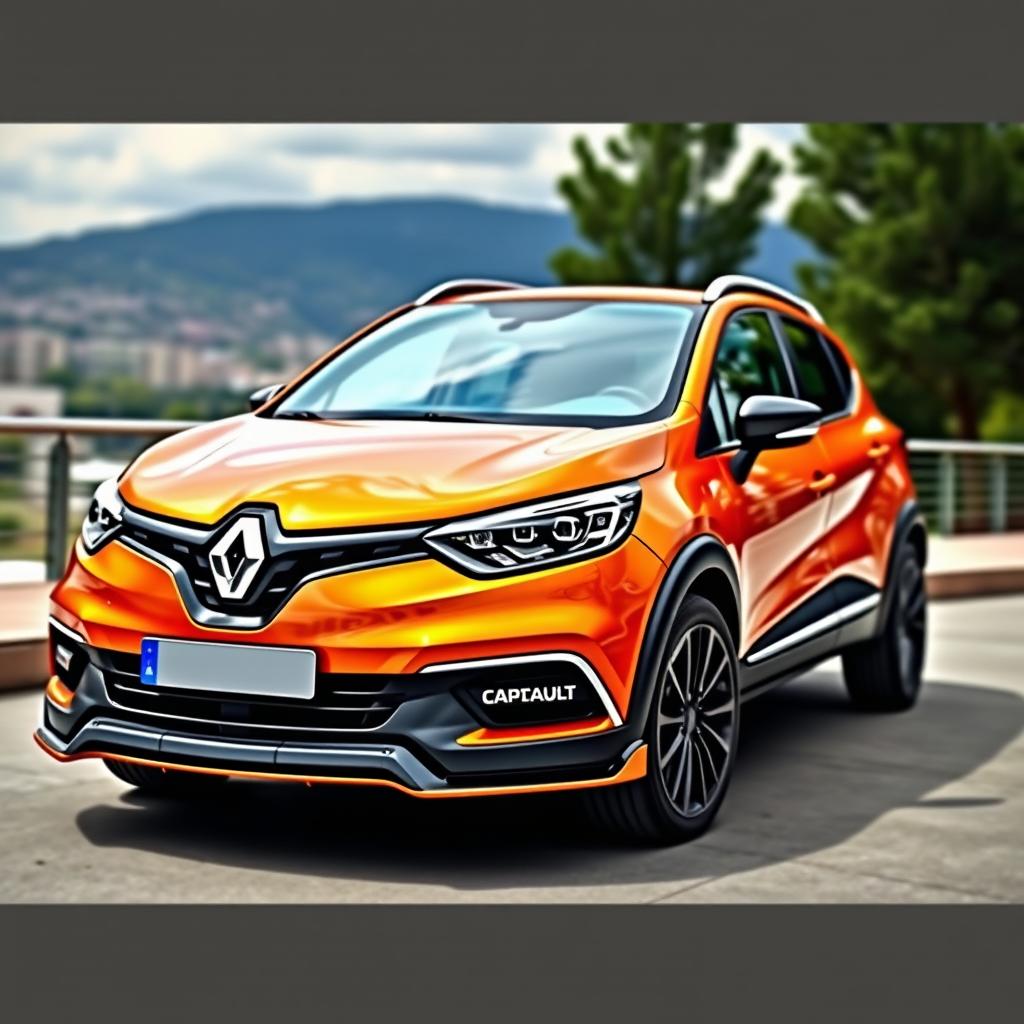 A Renault Captur equipped with a stylish and sporty body kit, featuring a customized front bumper with aggressive air intakes, side skirts for a more streamlined profile, and a rear spoiler that enhances its dynamic presence