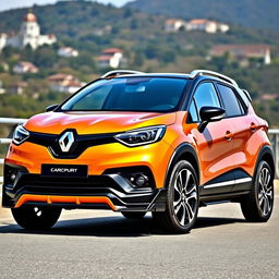 A Renault Captur equipped with a stylish and sporty body kit, featuring a customized front bumper with aggressive air intakes, side skirts for a more streamlined profile, and a rear spoiler that enhances its dynamic presence