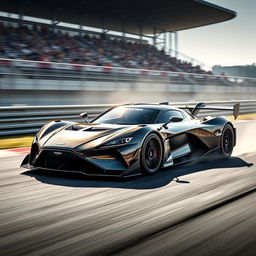 An Aston Martin Valkyrie, showcasing its stunning hypercar design, is captured on a dynamic racing circuit