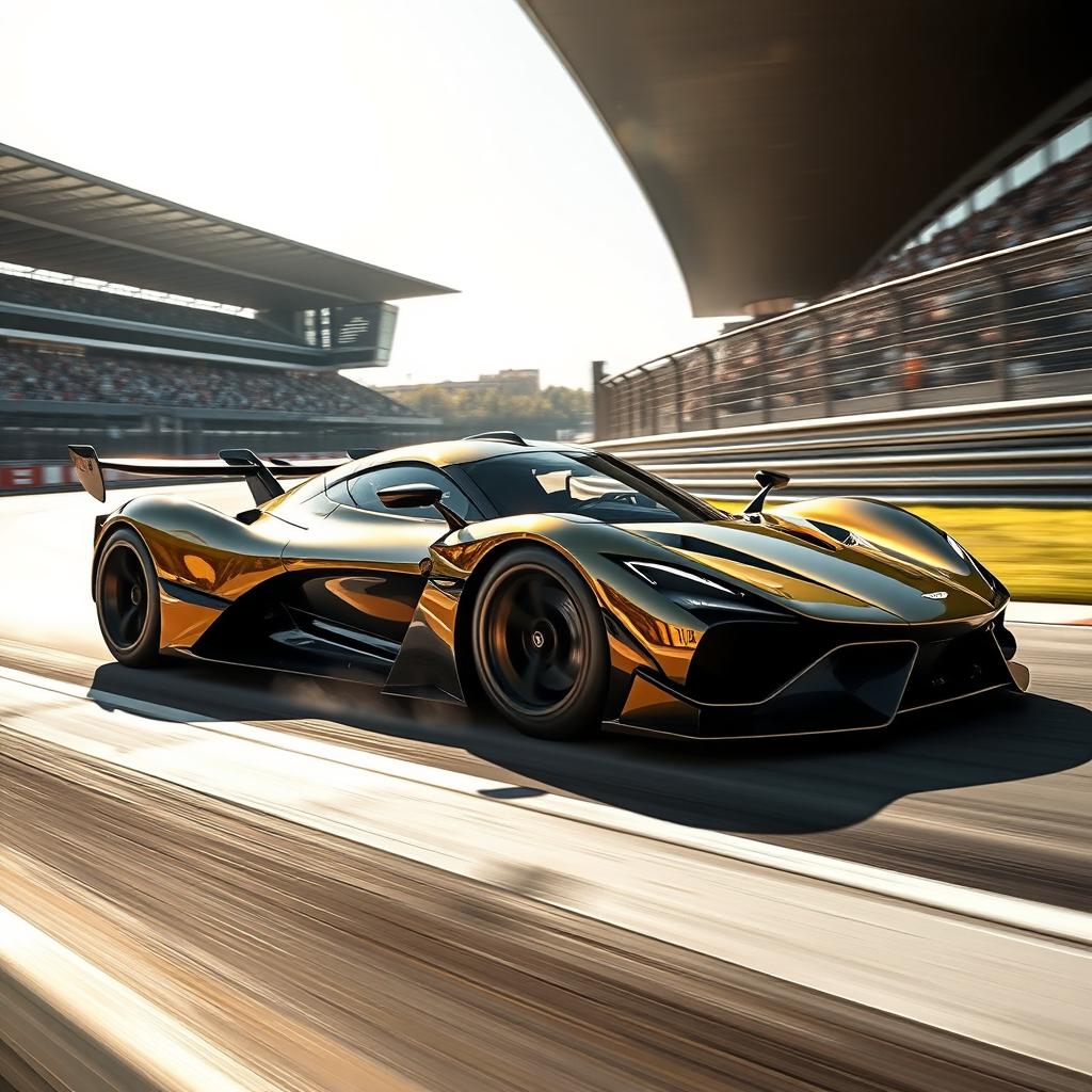 An Aston Martin Valkyrie, showcasing its stunning hypercar design, is captured on a dynamic racing circuit