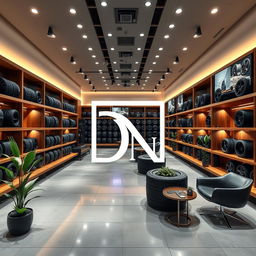 An elegant tire store design featuring the initials 'DN' elegantly integrated into the logo