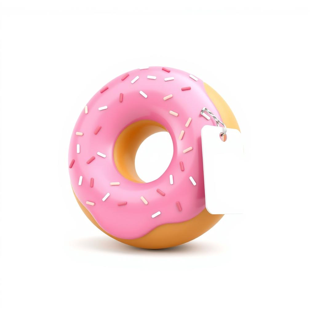 A delightful 2D pink doughnut, featuring a smooth frosted surface with sprinkles sprinkled on top