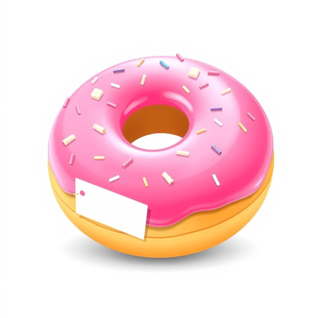 A delightful 2D pink doughnut, featuring a smooth frosted surface with sprinkles sprinkled on top