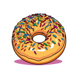 A vibrant doughnut covered in a generous layer of colorful sprinkles, designed in a graffiti style