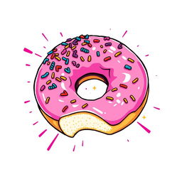 A bold pink doughnut featuring a wide bite mark, showcasing delicious frosting and a generous amount of colorful sprinkles scattered on top